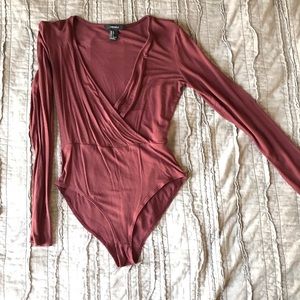 Maroon V-Neck Long-Sleeve Bodysuit